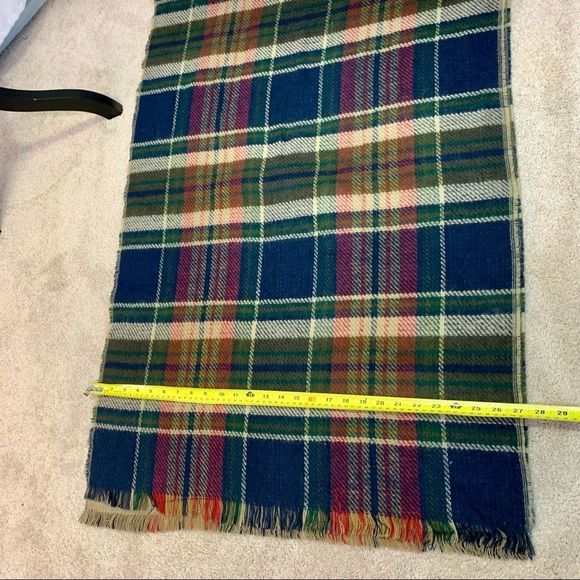 Navy blue forest green red beige plaid check soft warm fall winter blanket scarf - Picture 6 of 7